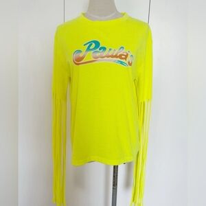 Loewe Paula's Ibiza Neon Yellow Fringed Sleeve T-shirt. Fits As Small